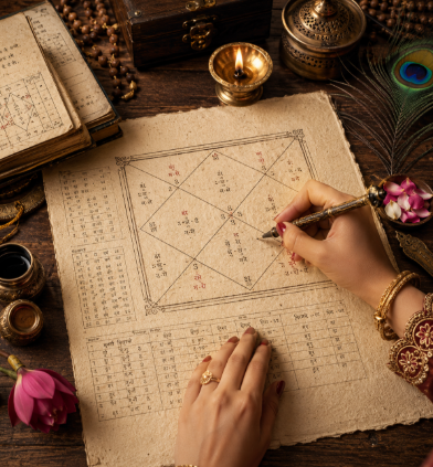 Traditional Kundli chart with Rashi and planetary positions for Jyotish in Kherki Daula